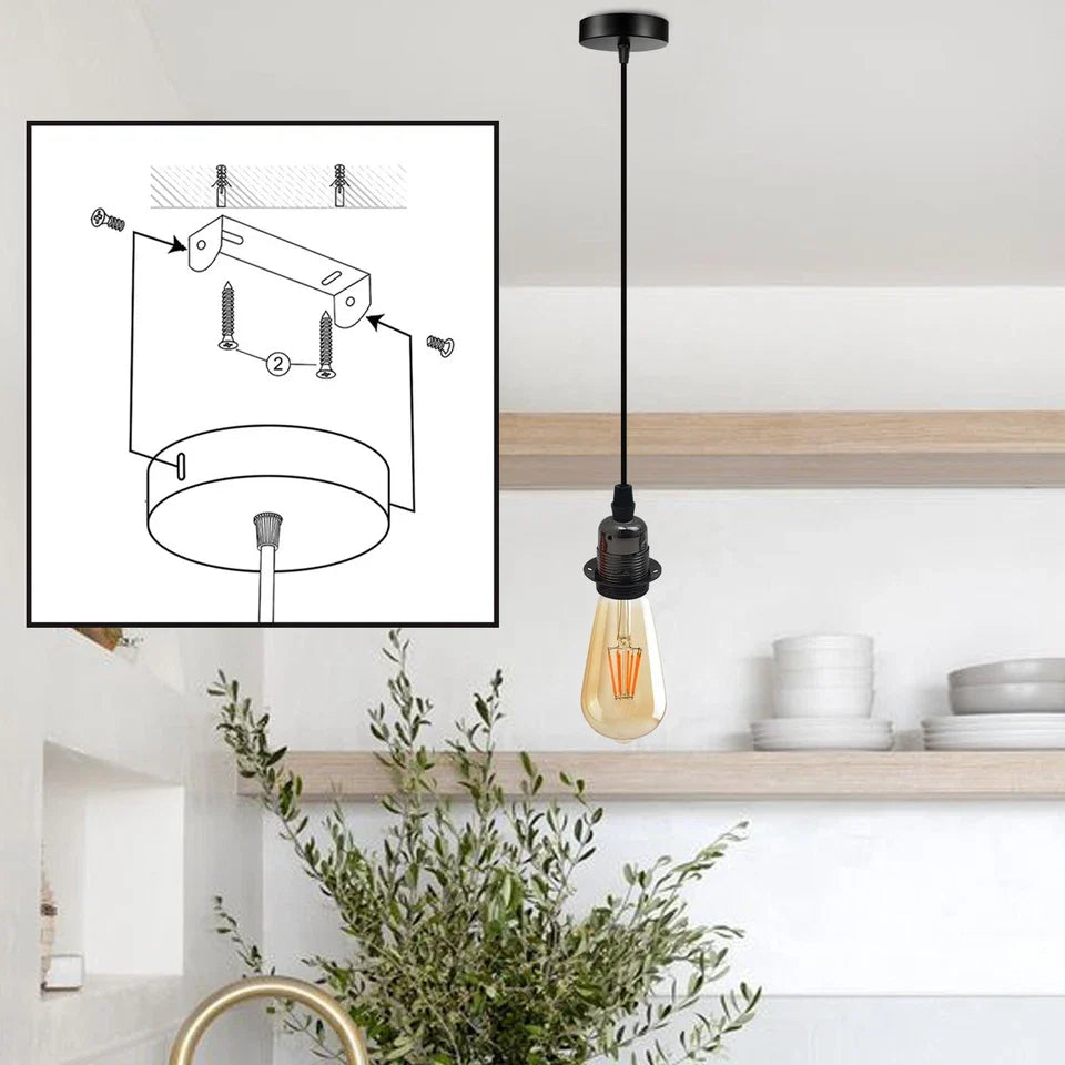 2-Pack Black E27 Pendant Light Kit PVC Cable Ceiling Fixture Holder