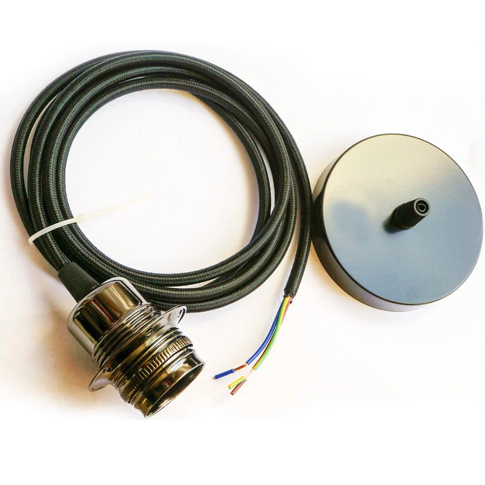 2-Pack Black E27 Pendant Light Kit PVC Cable Ceiling Fixture Holder