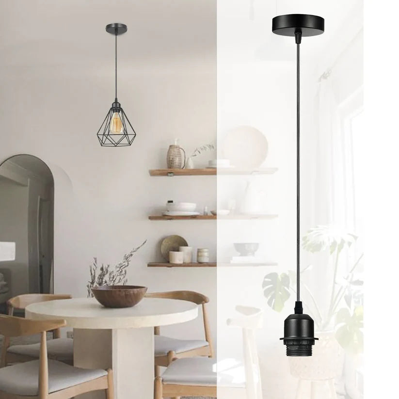 2-Pack Black E27 Pendant Light Kit PVC Cable Ceiling Fixture Holder