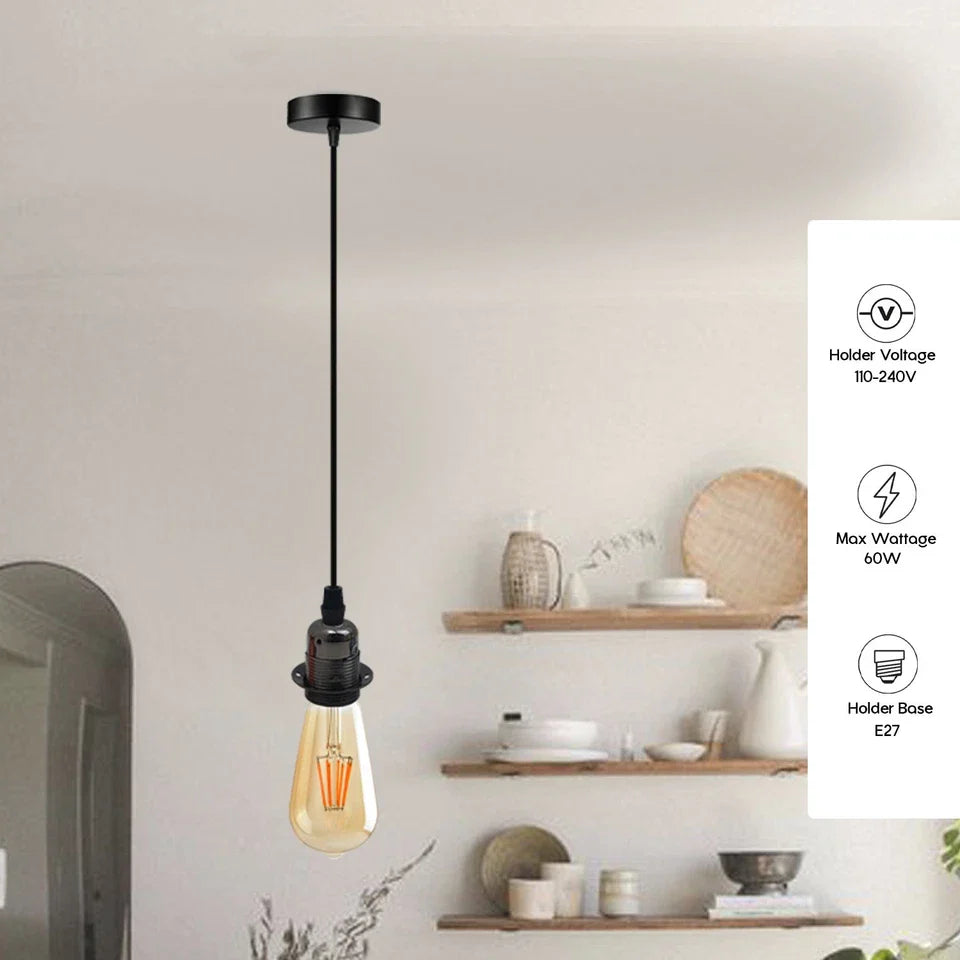 2-Pack Black E27 Pendant Light Kit PVC Cable Ceiling Fixture Holder