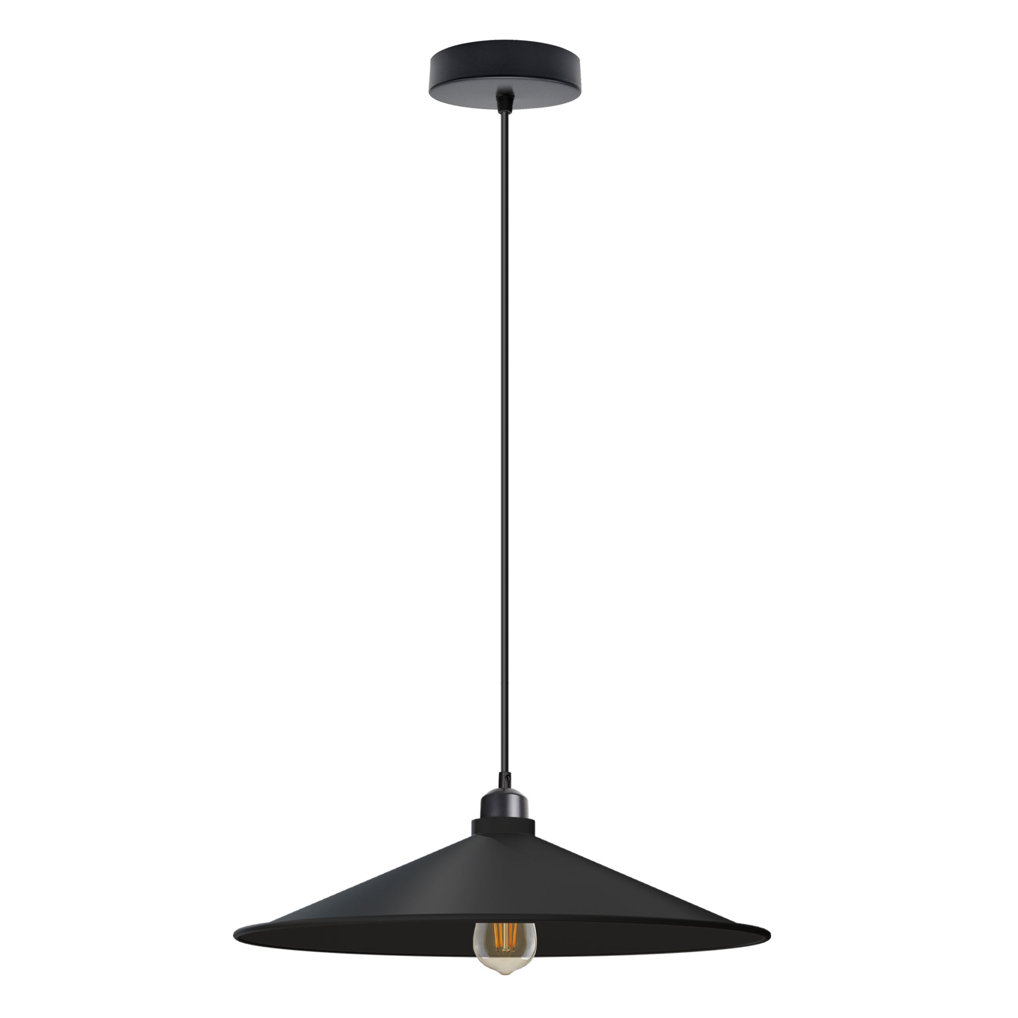 Retro Flat Cone Metal Pendant Light Fixture, Adjustable Cable, E27 Socket