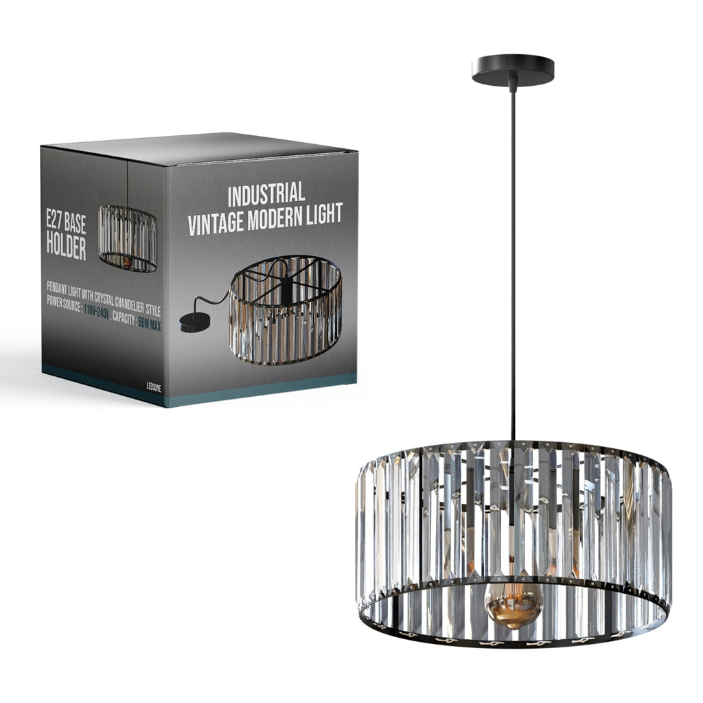Modern Crystal Glass Drum Shade Pendant Light – Elegant Hanging Chandelier Fixture
