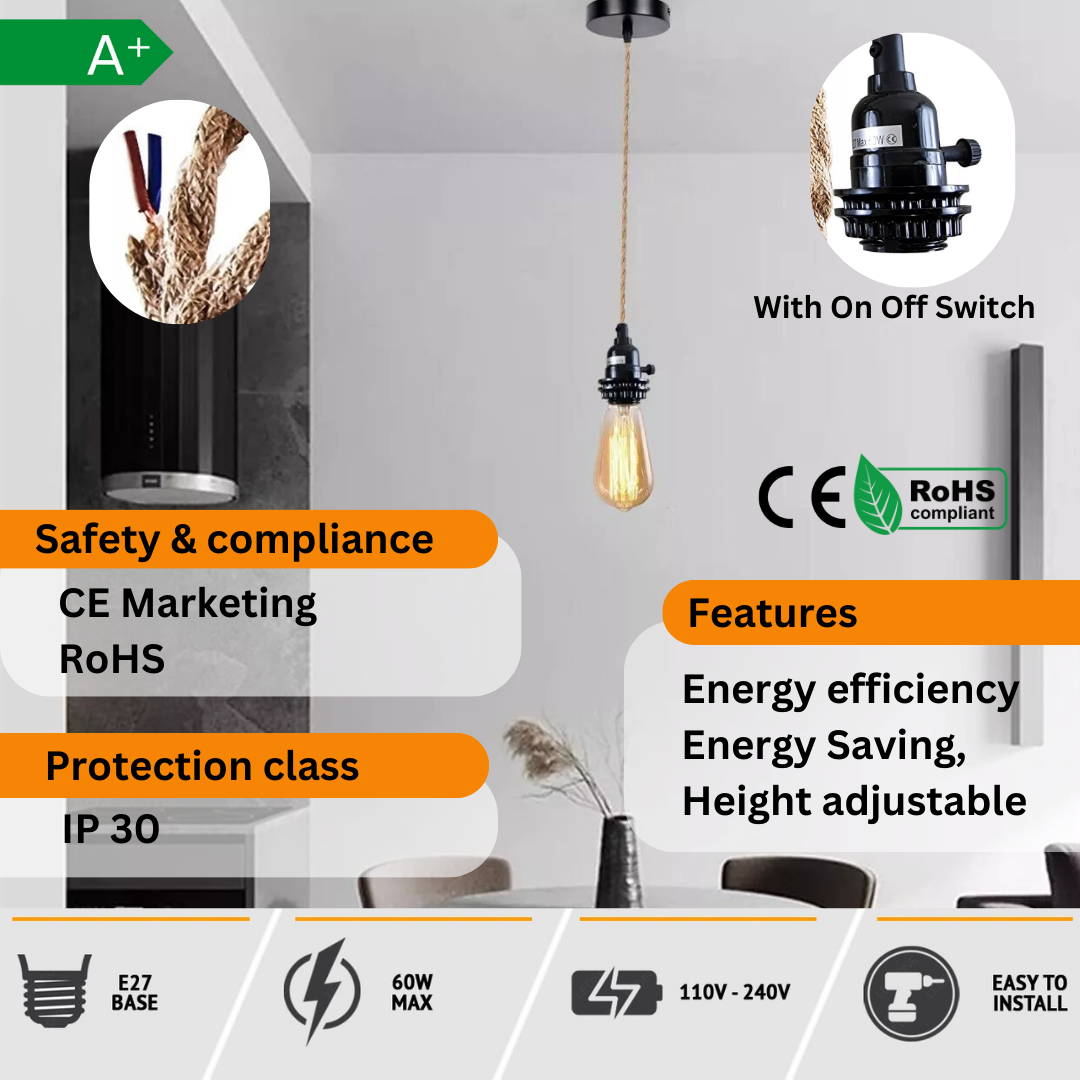 E27 Vintage Pendant Fitting Kit With On Off Holder ~5776