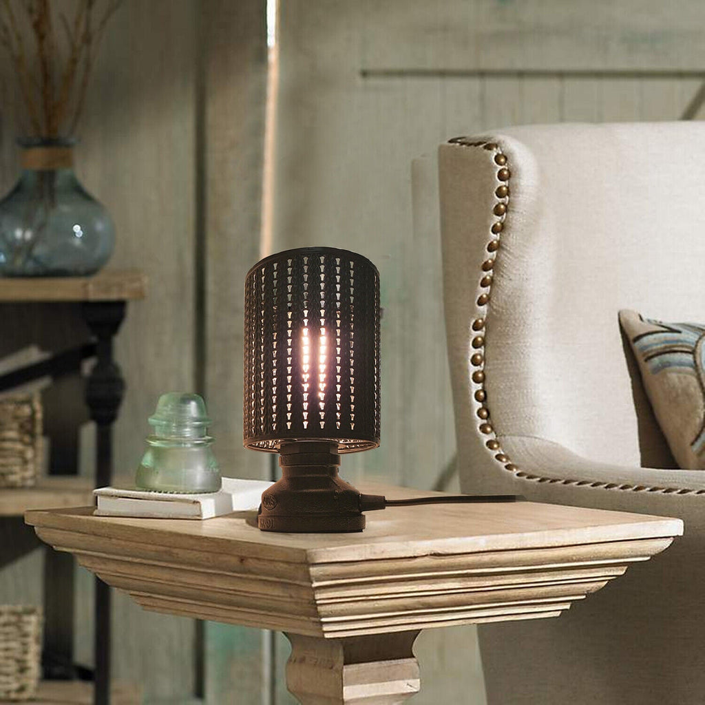 Industrial Antique Brass Metal Table Lamp, Black Wire Cage Design