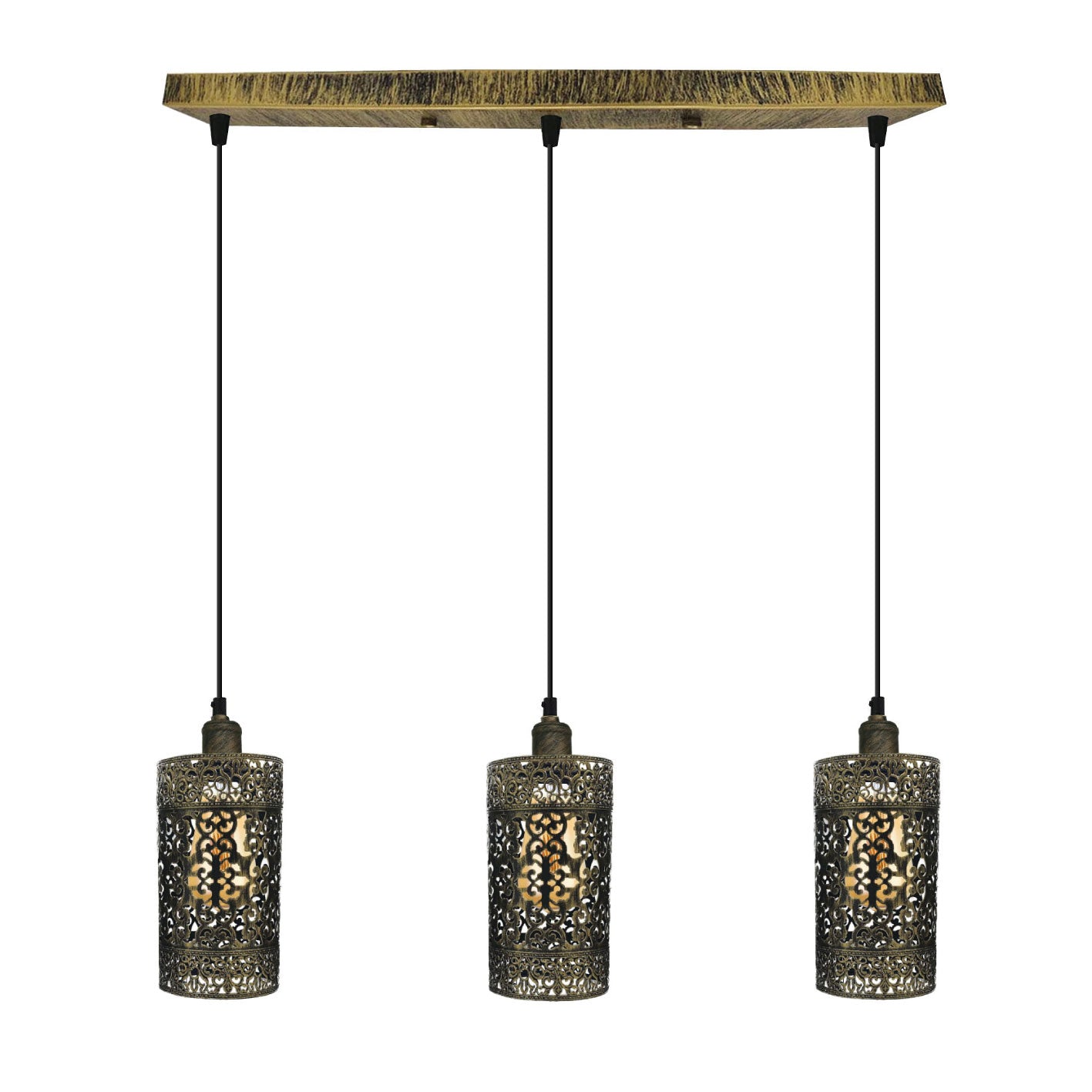 Industrial Retro 3-Light Pendant Fixture Metal Cage Shades Adjustable Wire