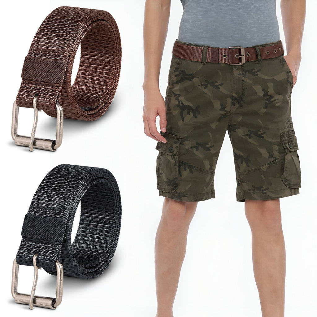 Durable Nylon Skinny Adjustable Pin Buckle Belts for Men - 2 Pack
