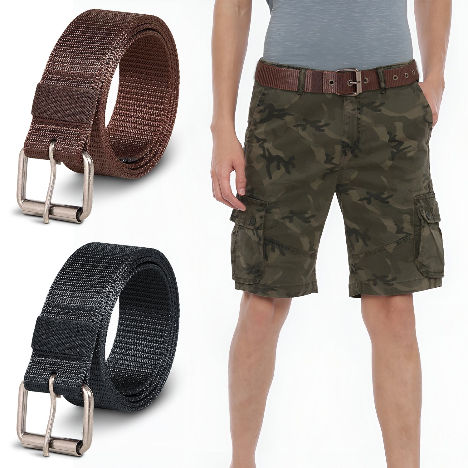 Durable Nylon Skinny Adjustable Pin Buckle Belts for Men - 2 Pack