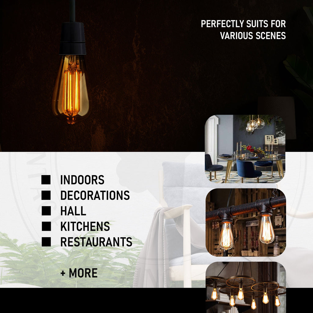 6-Pack Dimmable Vintage Filament LED Edison Bulbs, E27 Warm White