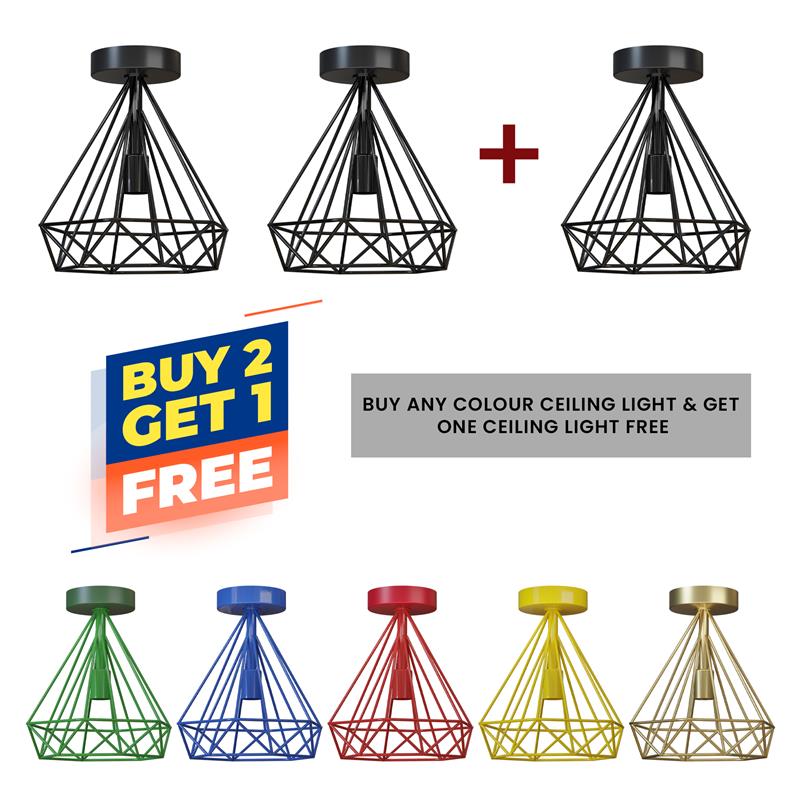 2 Pack Semi Flush Mount Ceiling Light Fixture Metal Cage Lampshade E27 Holder~4199