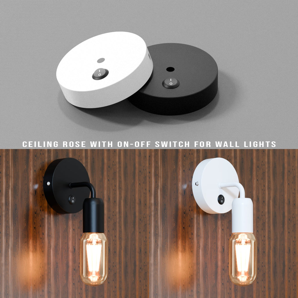 Single Point Drop Metal Ceiling Rose with Integrated Switch for Wall Lights
