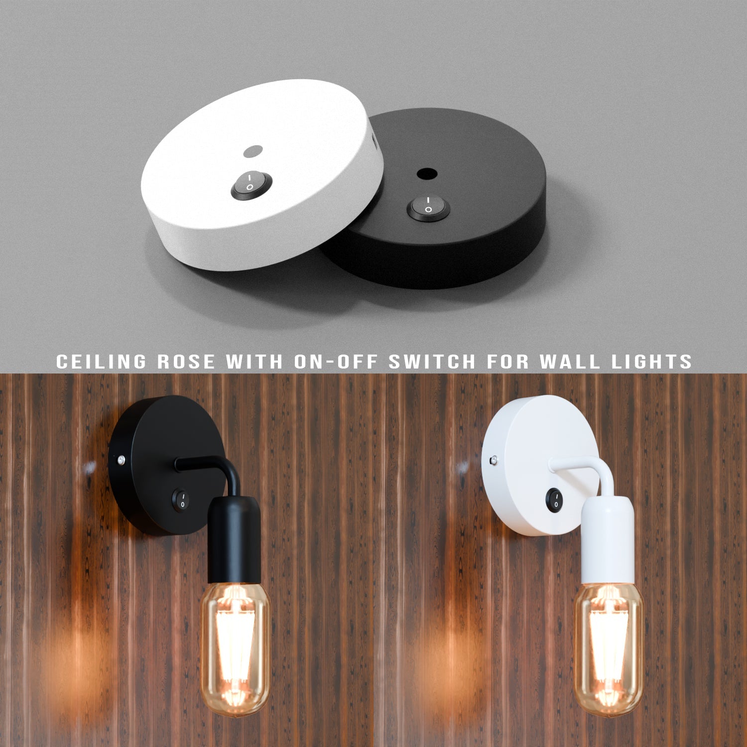 Single Point Drop Metal Ceiling Rose with Integrated Switch for Wall Lights