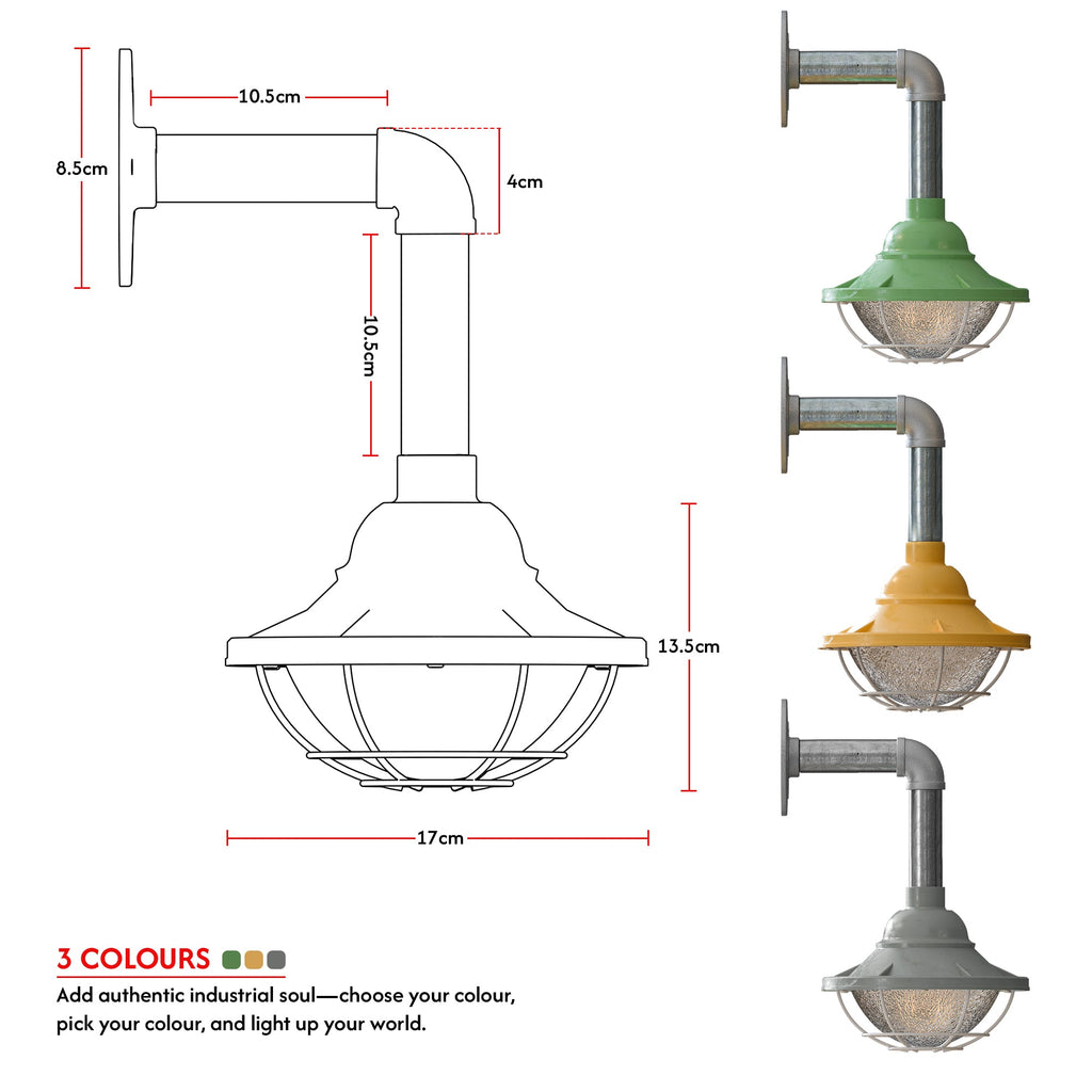 Industrial Conduit Steel Pipe Wall Light With Cage Wall Mounted ~ 6113