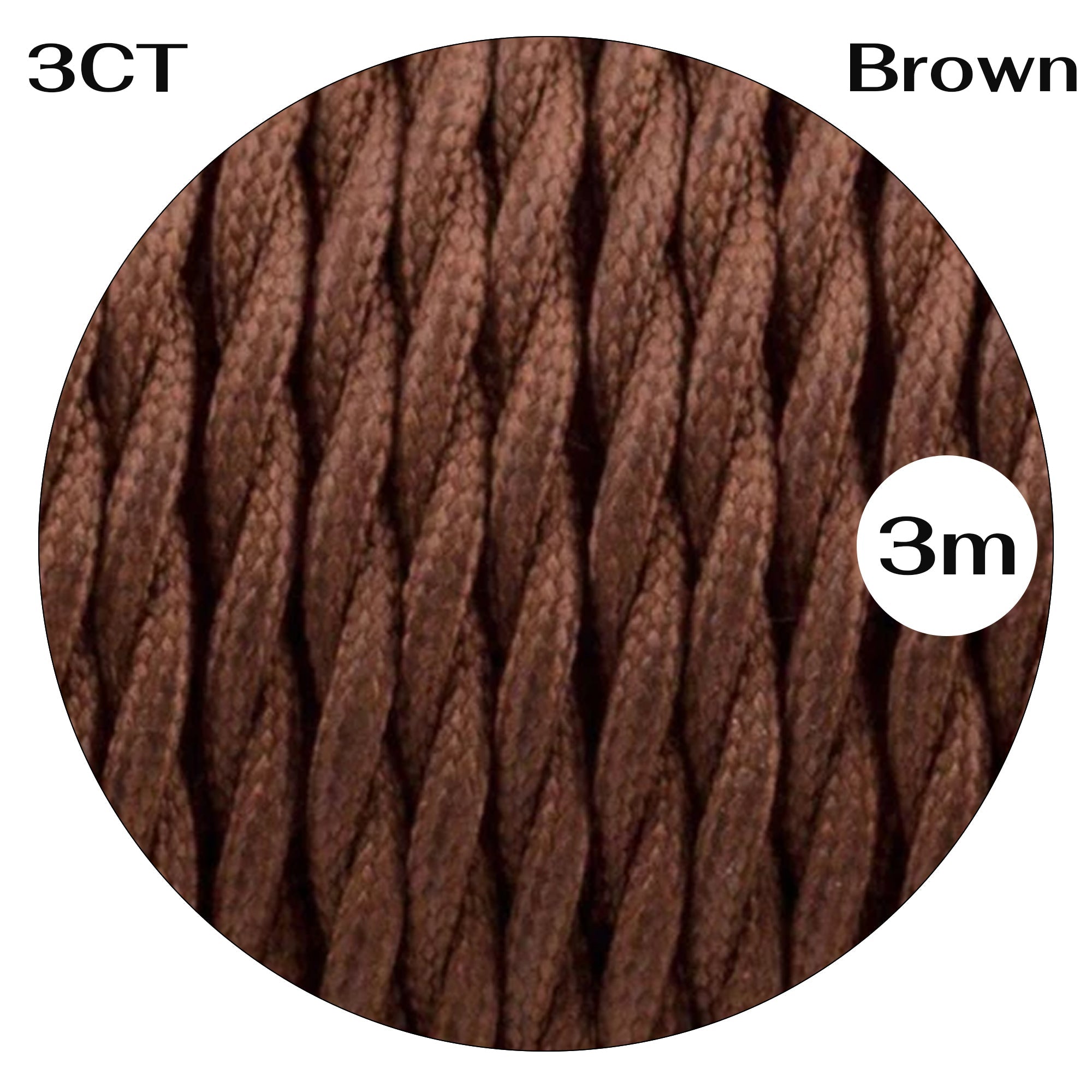 1m/3m/5m/10m 3 Core Twisted Brown 0.75mm Fabric Cable ~3064