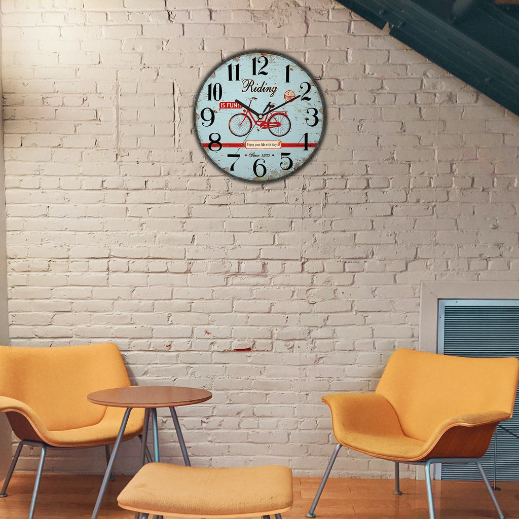 Retro Round Shabby Chic Patchwork Wooden Decorative Wall Art Clock