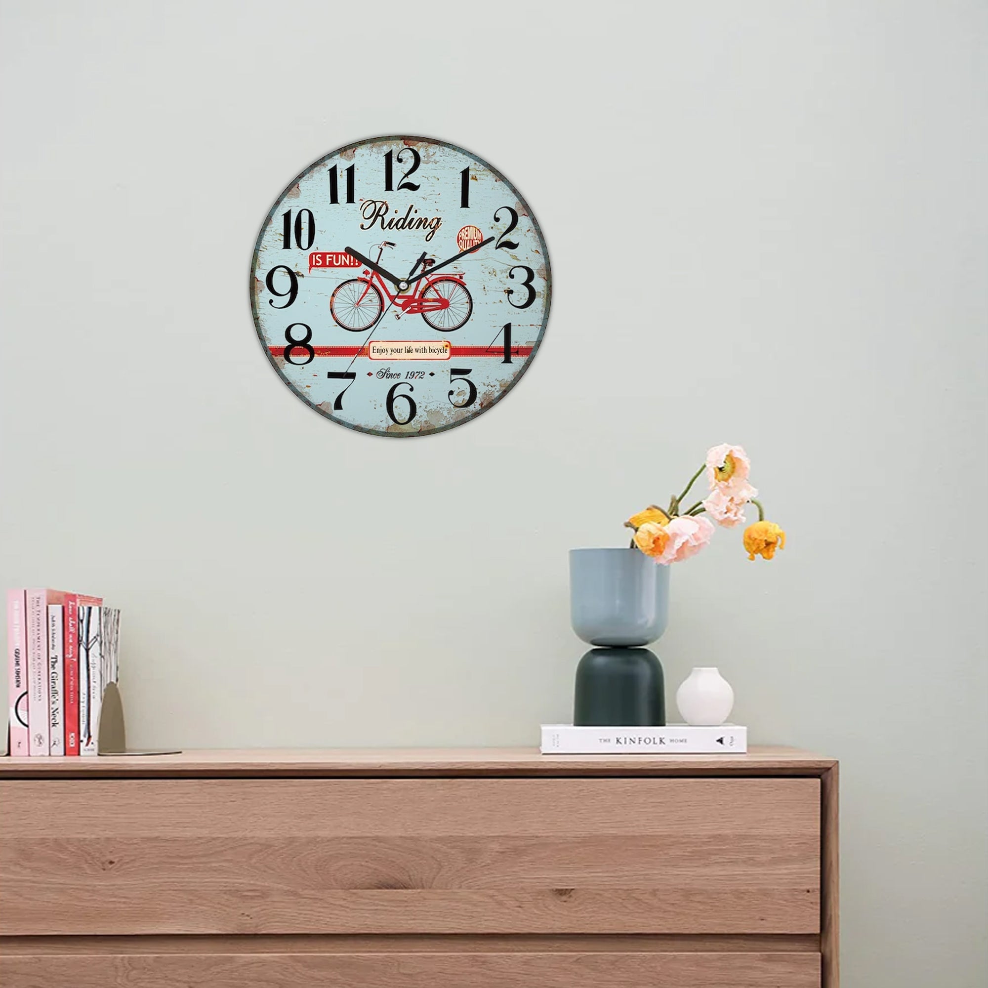 Retro Round Shabby Chic Patchwork Wooden Decorative Wall Art Clock
