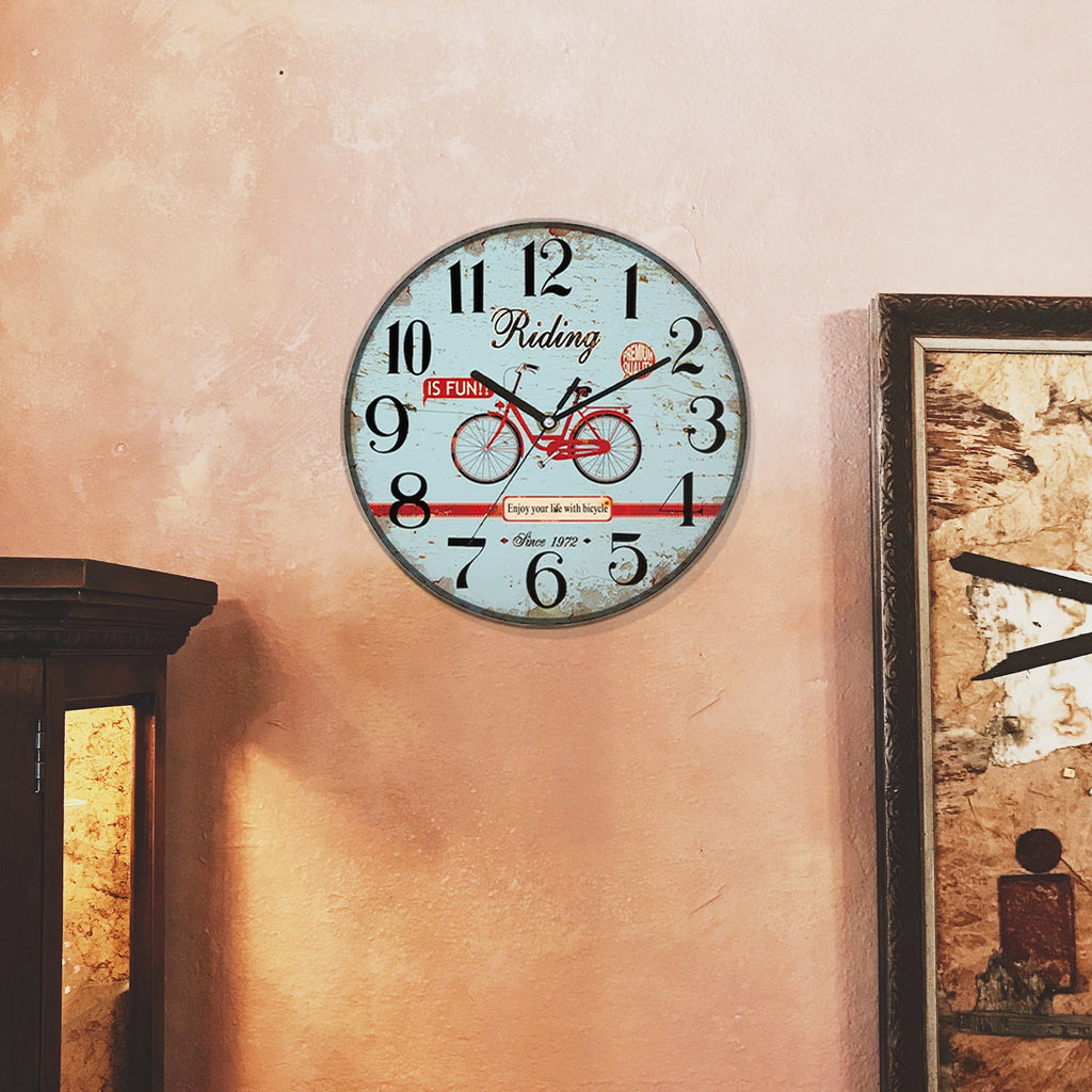 Retro Round Shabby Chic Patchwork Wooden Decorative Wall Art Clock