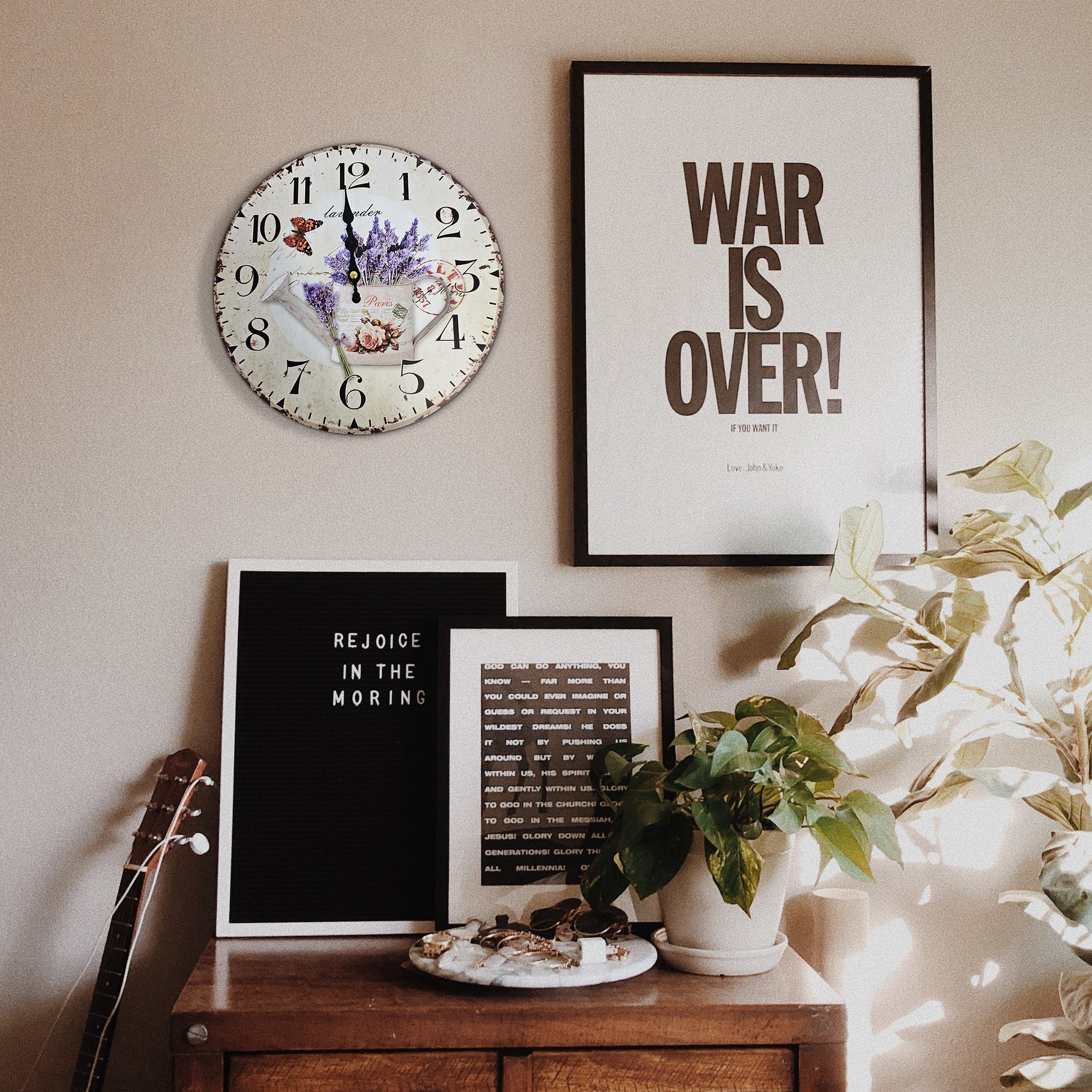 Retro Round Shabby Chic Patchwork Wooden Decorative Wall Art Clock