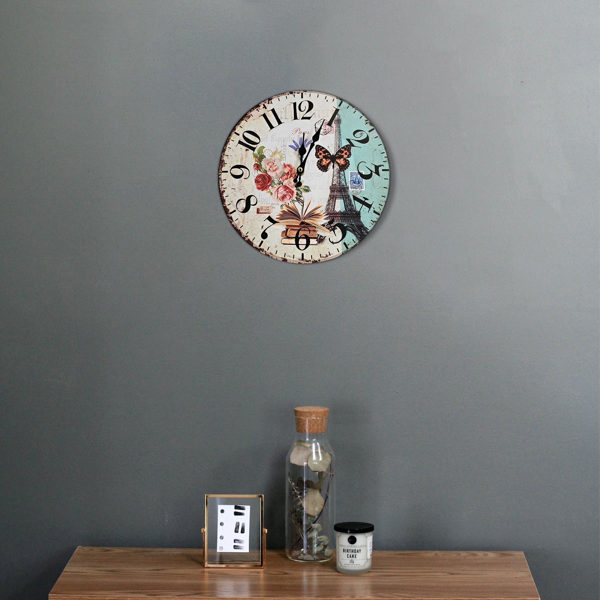 Retro Round Shabby Chic Patchwork Wooden Decorative Wall Art Clock