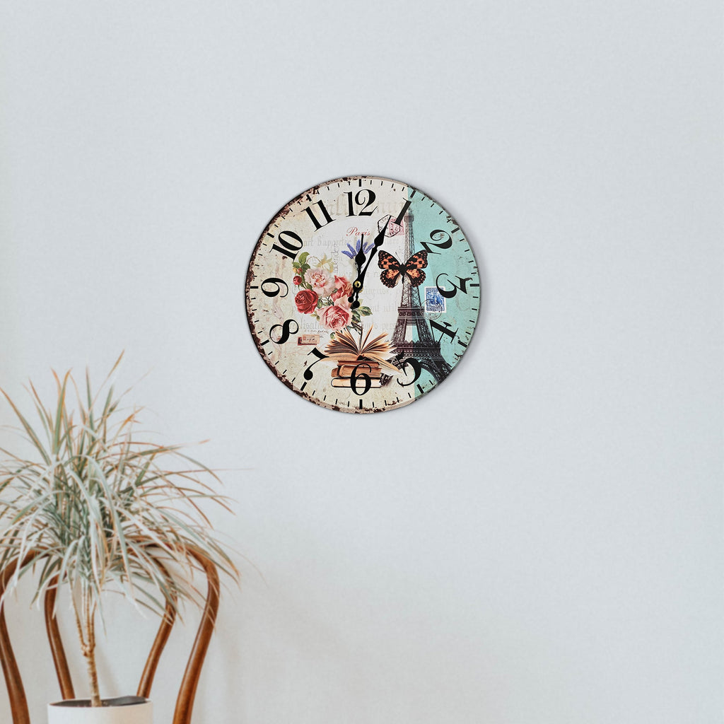 Retro Round Shabby Chic Patchwork Wooden Decorative Wall Art Clock