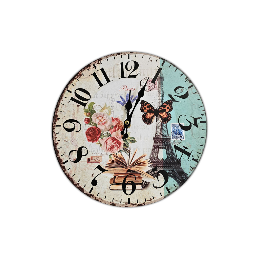 Retro Round Shabby Chic Patchwork Wooden Decorative Wall Art Clock
