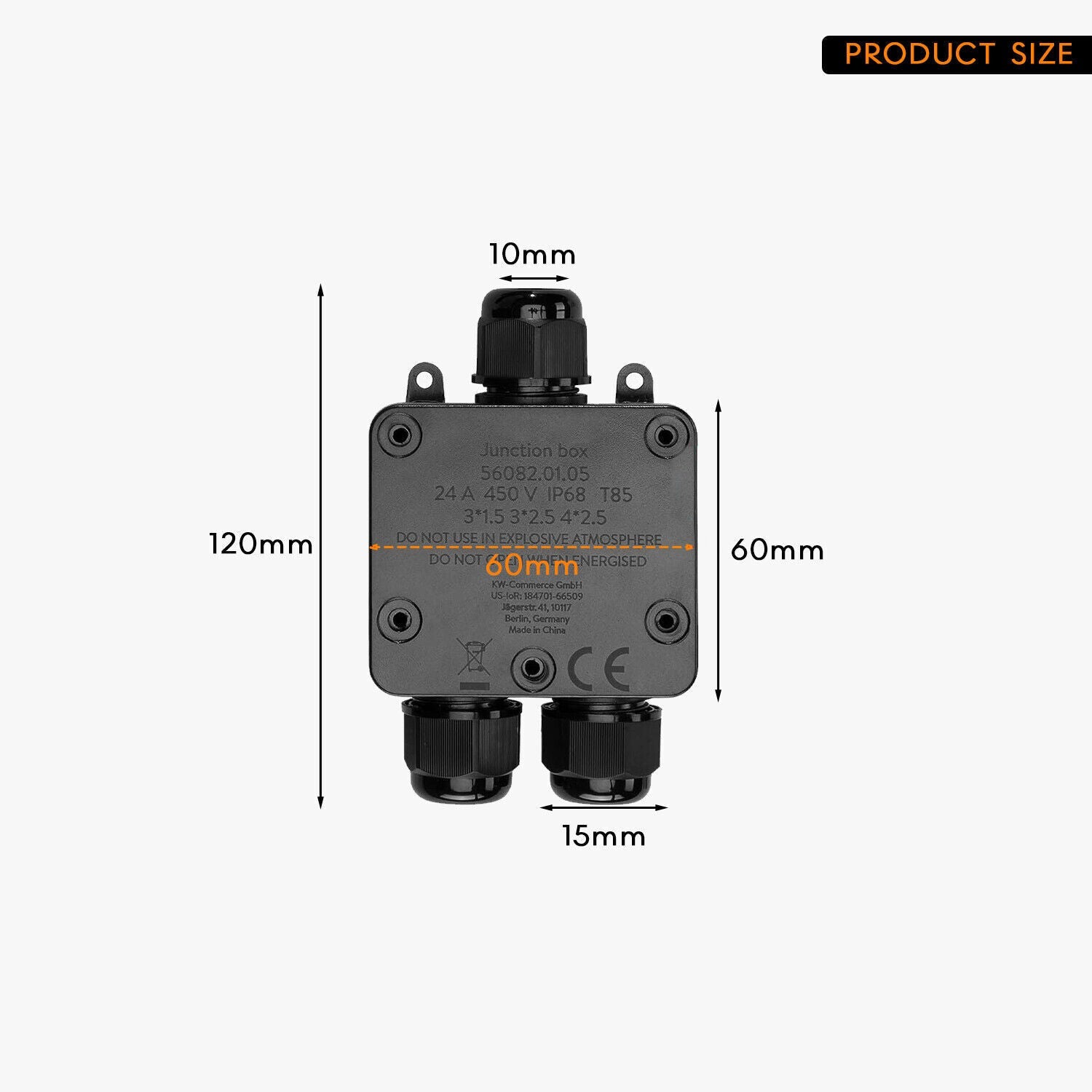 IP68 Outdoor Electrical Junction Box Connector, Black 3-Way Waterproof Cable