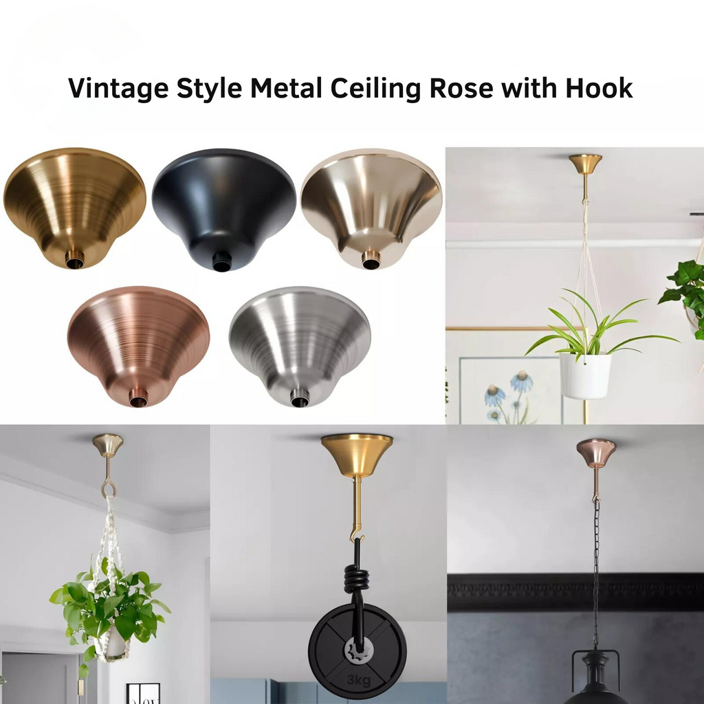 100mm Metal Ceiling Rose Hook for Pendant Lights & Chandeliers - Easy Mount