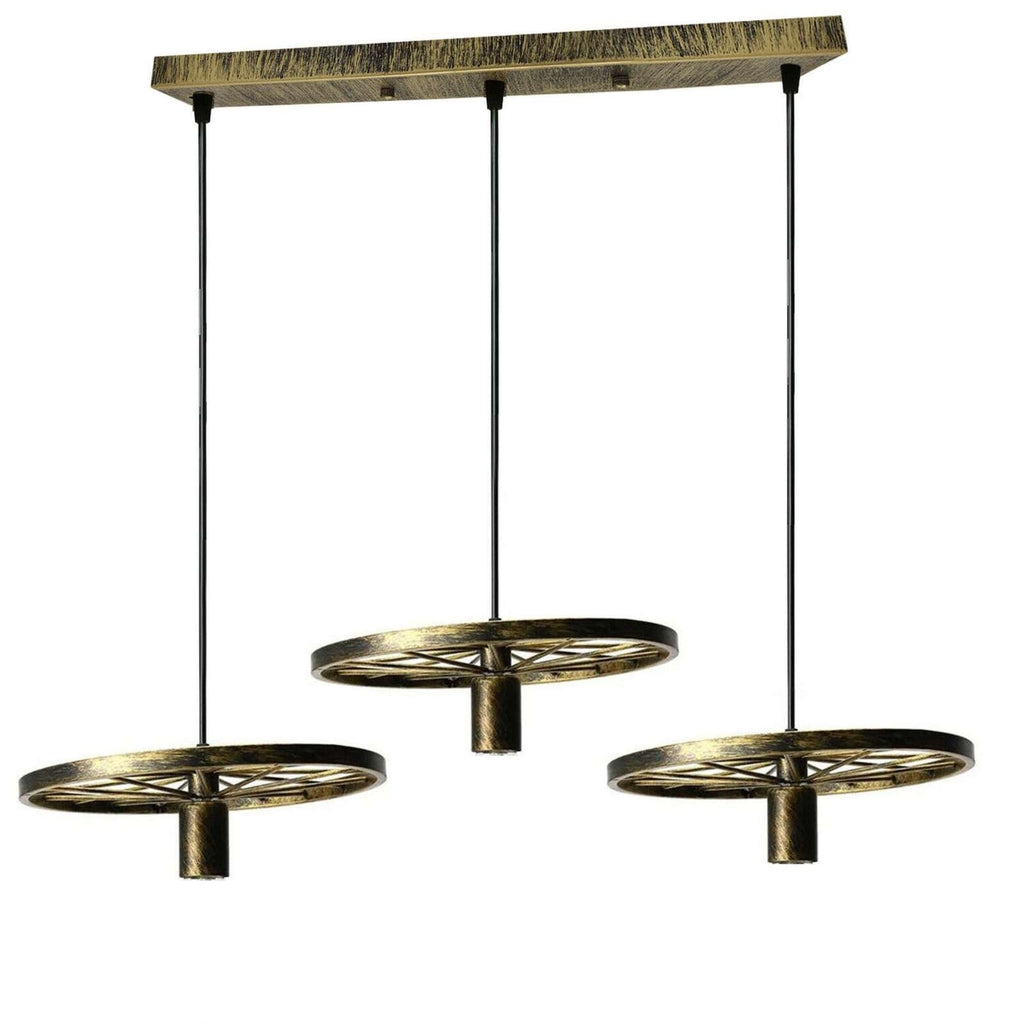 Vintage Industrial Wheel 3-Light Pendant Ceiling Fixture Retro Hanging Lamp