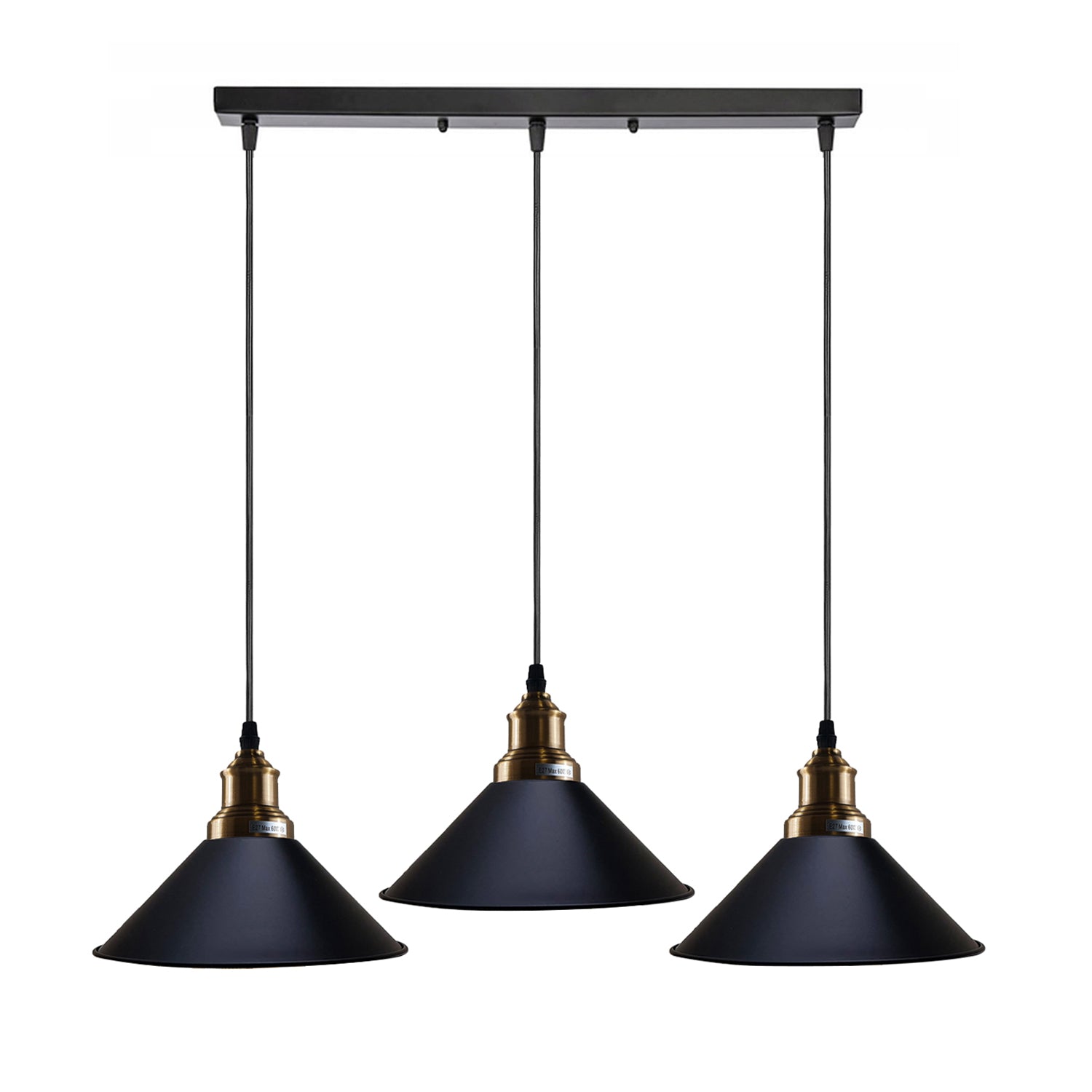 Chic Black Industrial 3-Light Hanging Pendant Fixture for Kitchen Dining Room