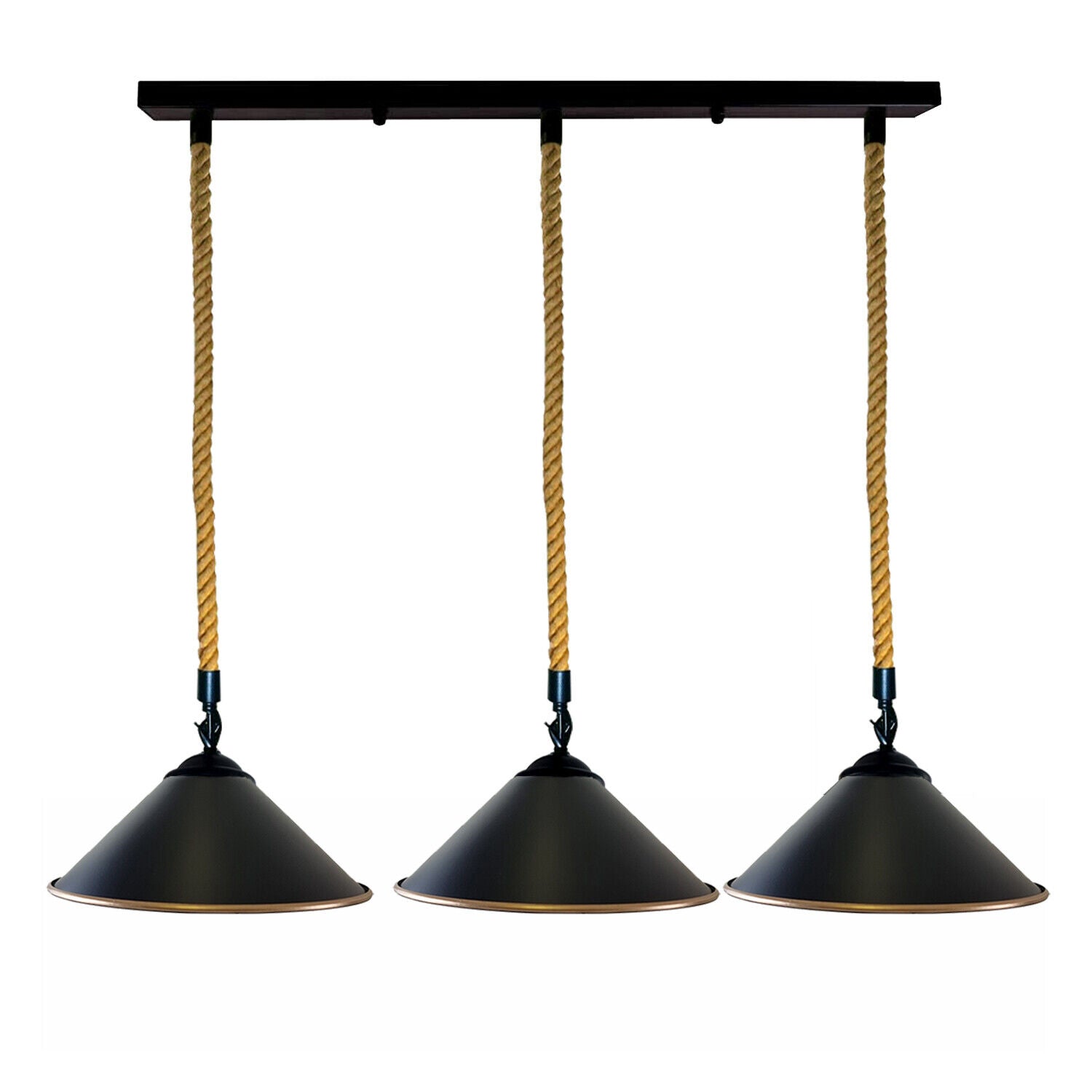 Rustic Hemp Rope 3-Head Dimmable E27 Industrial Vintage Pendant Light