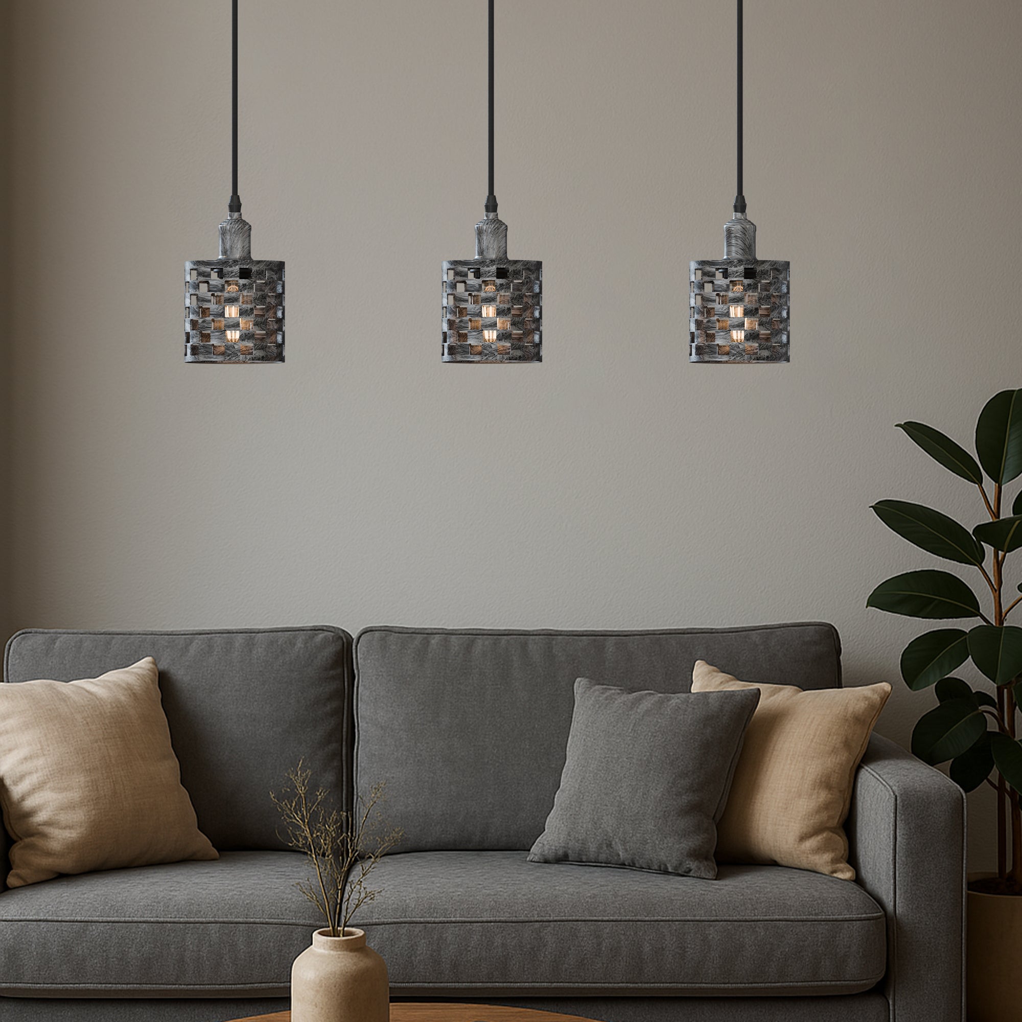 Industrial 3-Light Cage Pendant Fixture with E27 Base for Modern Homes