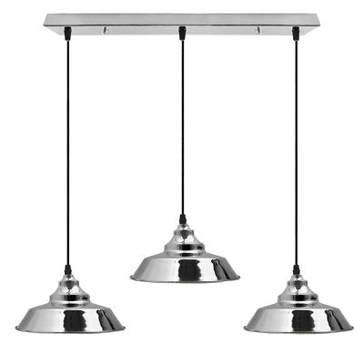Retro Chrome Metal Pendant Light – Vintage Industrial Ceiling Hanging Lamp ~5778