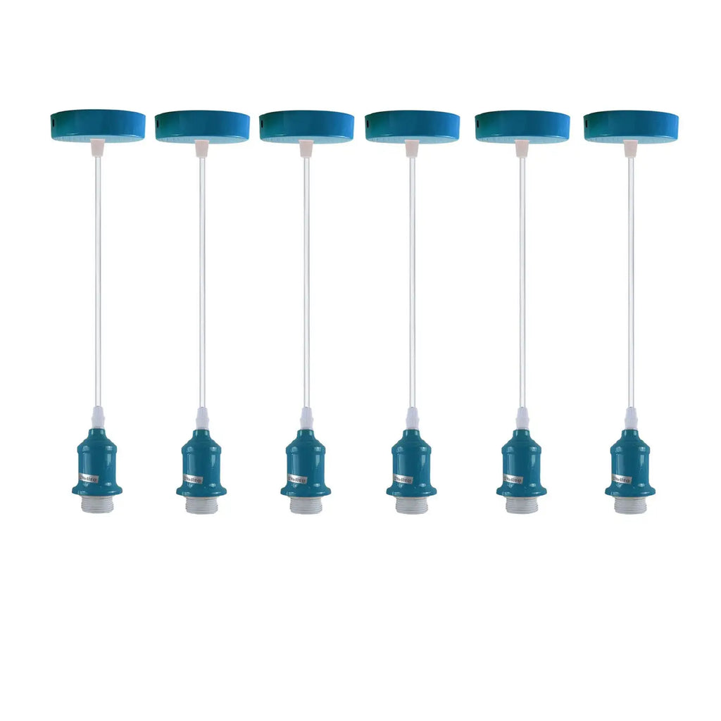 Cyan Blue Retro E27 Pendant Light Fitting with Adjustable Cable