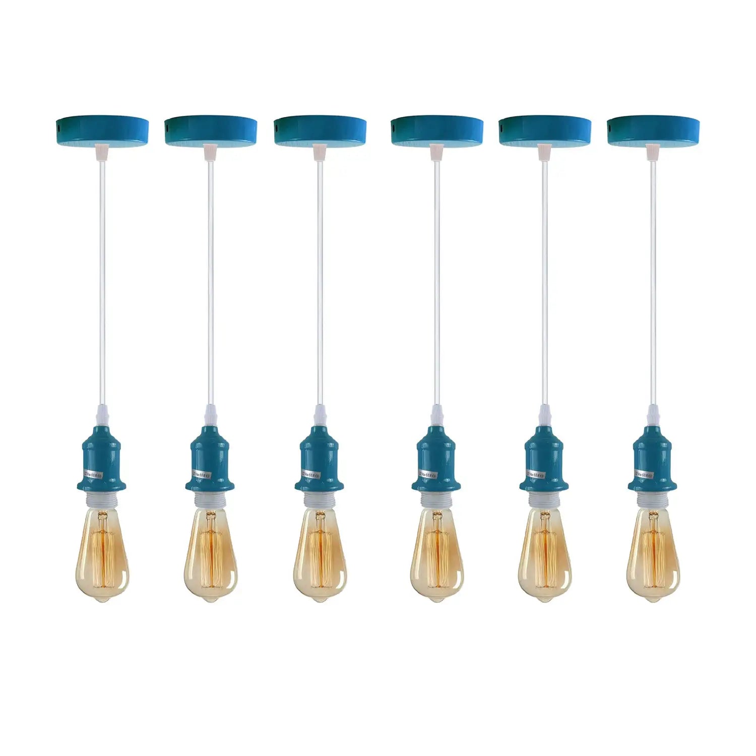 Cyan Blue Retro E27 Pendant Light Fitting with Adjustable Cable