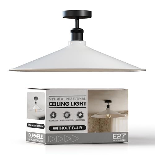 Sleek Industrial LED Flush Mount Ceiling Light, Dimmable, E27 Bulb Compatible