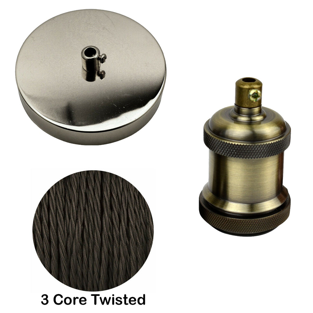 Customizable E27 Ceiling Rose Fabric Cable Pendant Lamp Holder Kit