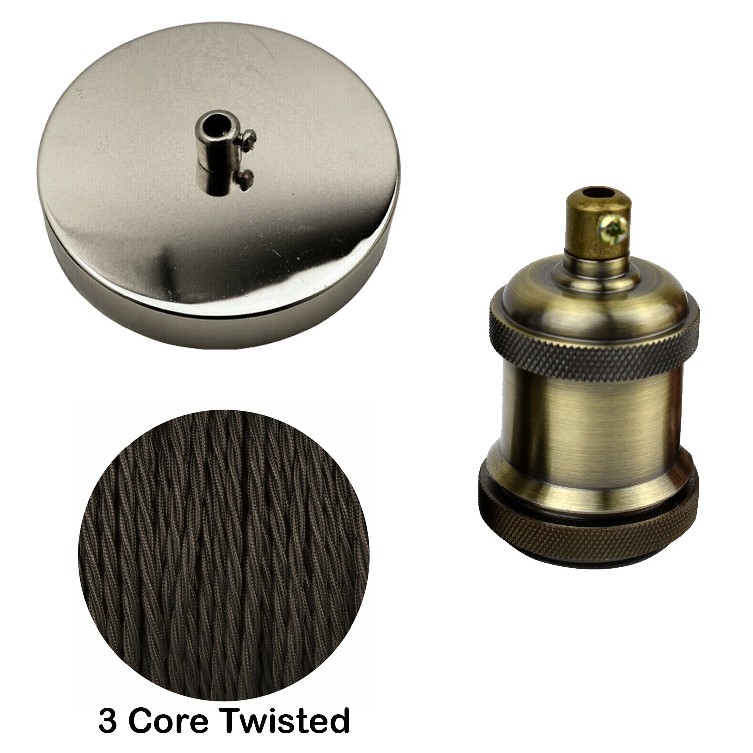 Customizable Decorative Pendant Light Kit: Fabric Cable, E27 Holder, Metal Ceiling Rose