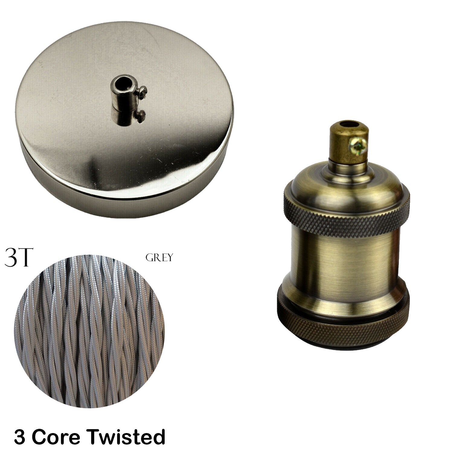 Customizable E27 Ceiling Rose Fabric Cable Pendant Lamp Holder Kit