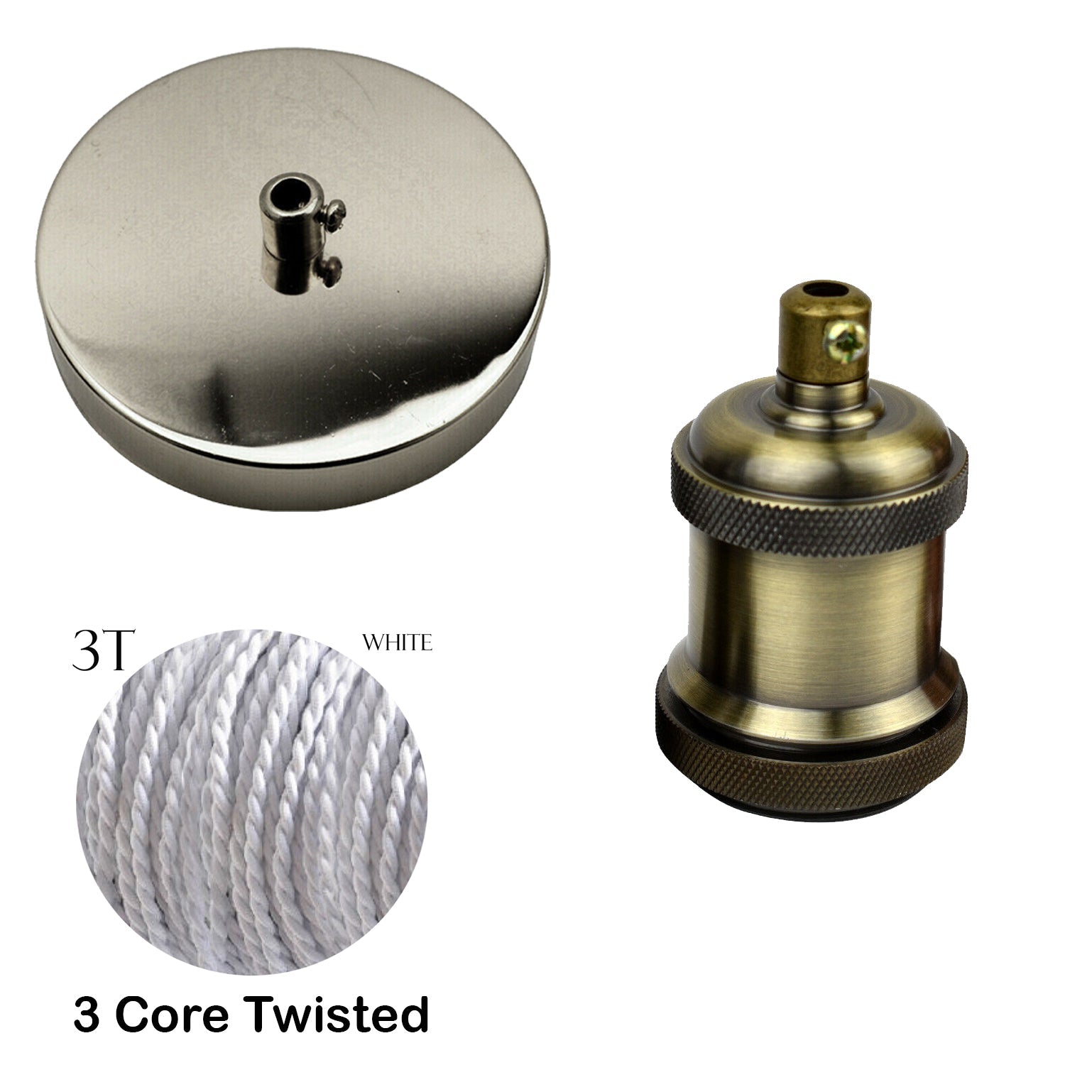 Customizable Decorative Pendant Light Kit: Fabric Cable, E27 Holder, Metal Ceiling Rose