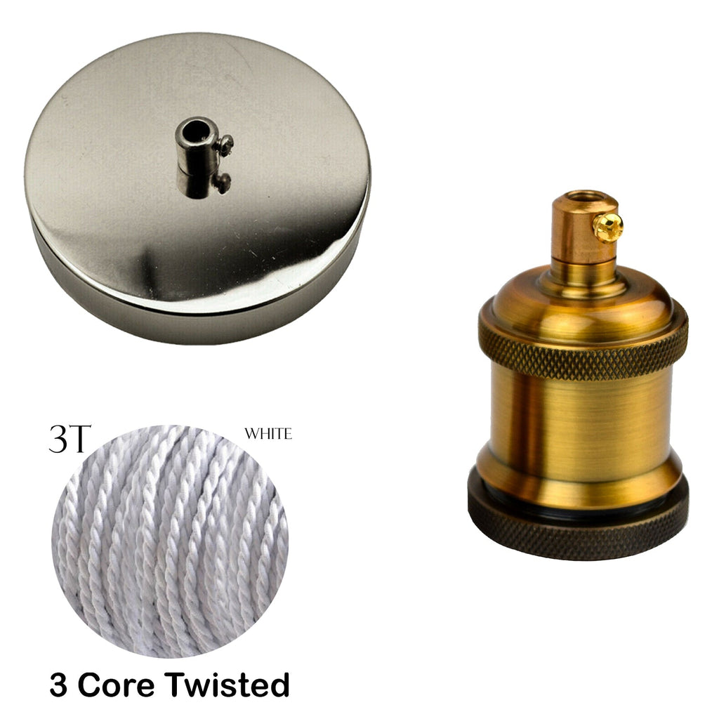 Customizable E27 Ceiling Rose Fabric Cable Pendant Lamp Holder Kit