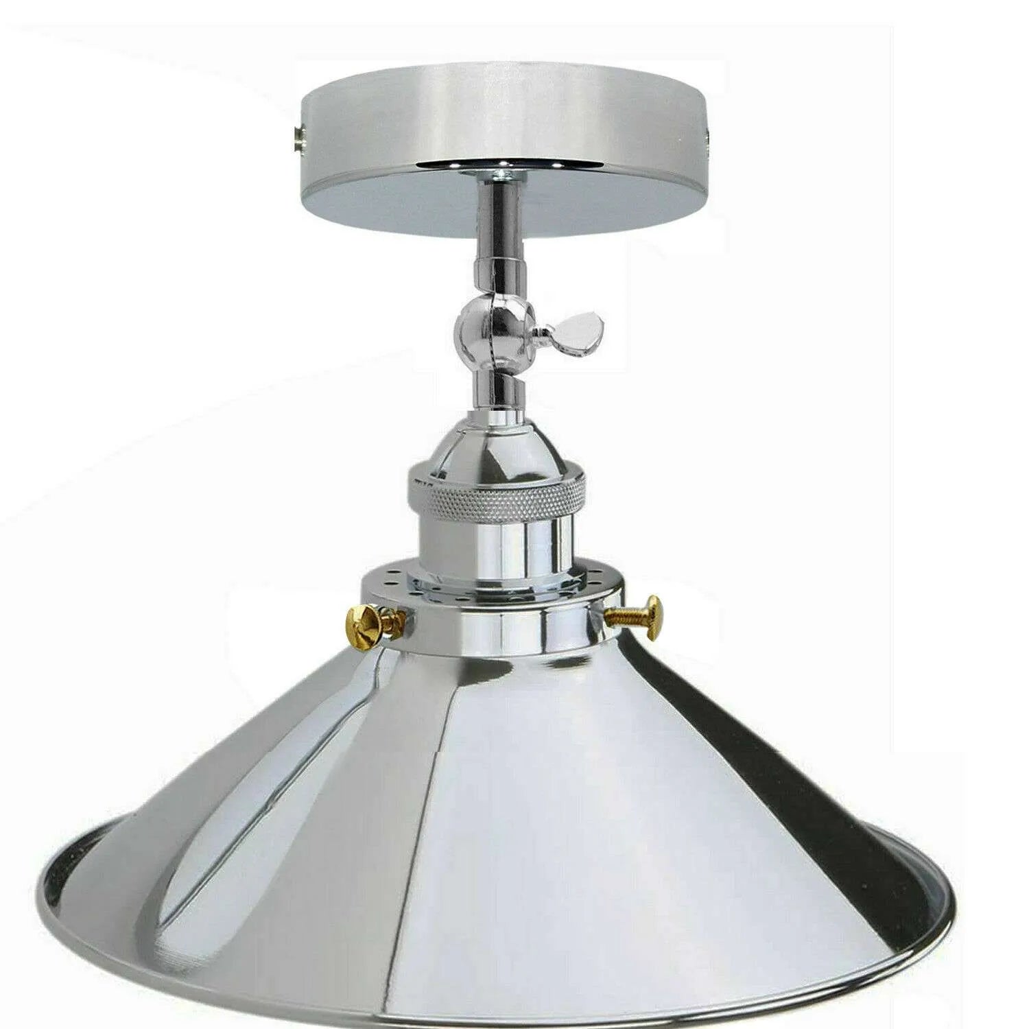 Retro Industrial Chrome Metal Flush Mount Ceiling Light E27 Lampshade