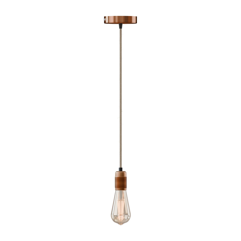 Vintage Brass Pendant Light Holder with Adjustable Hemp Cable E27
