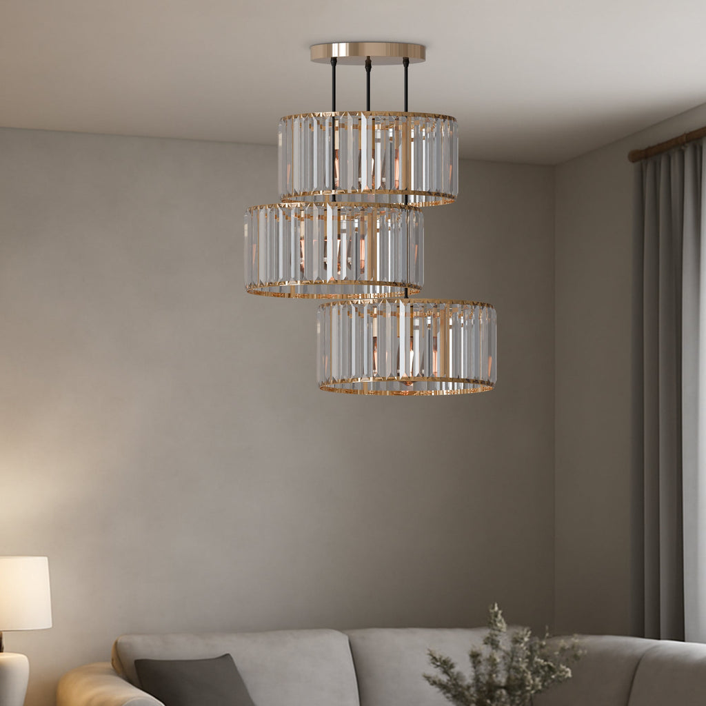 Modern 3-Light Adjustable Crystal Pendant Chandelier for Sophisticated Interiors