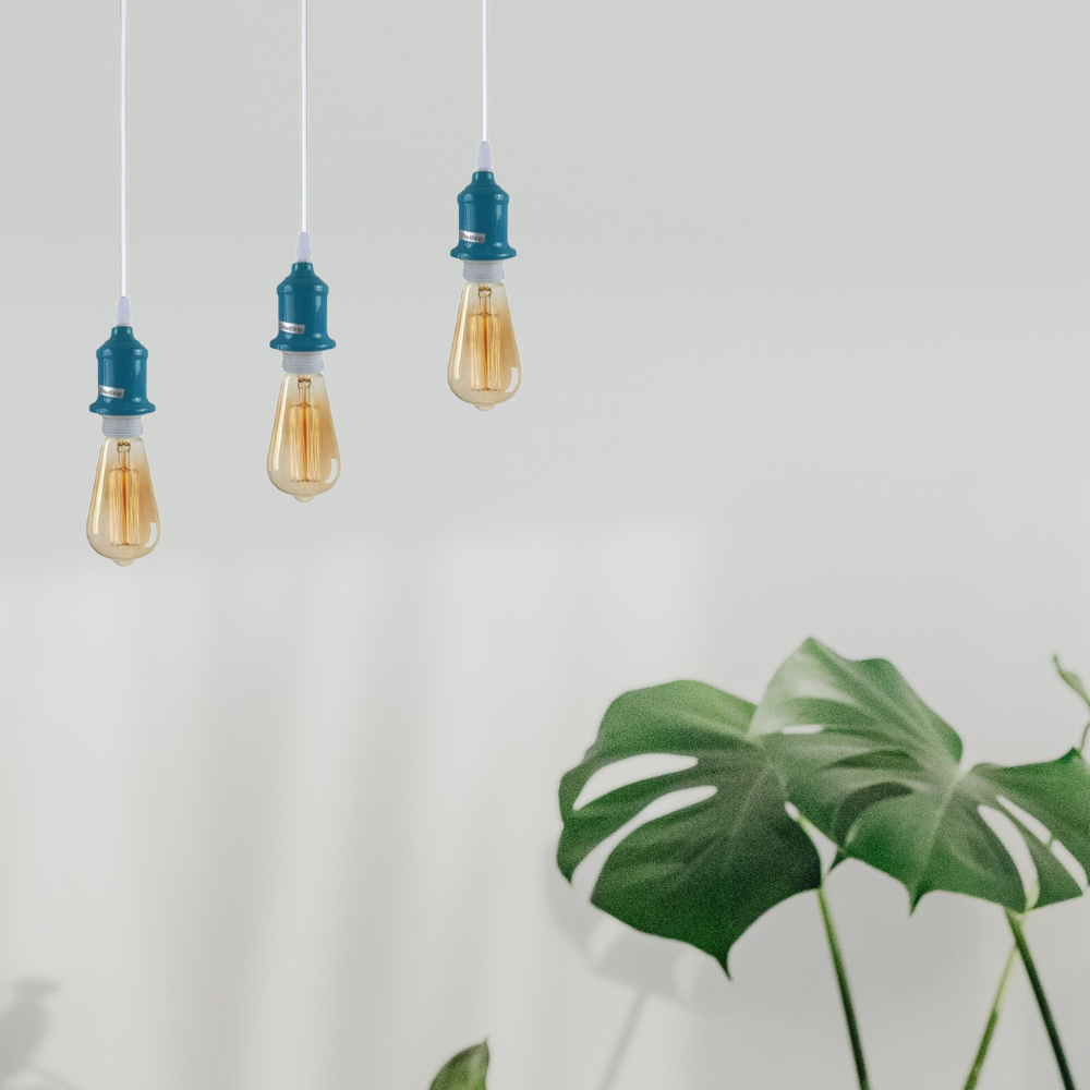 Cyan Blue Pendant Light Fitting E27 Hanging Bulb ~5967