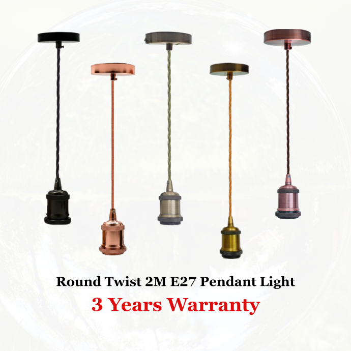 2 Meter Fabric Flex Twisted Cable E27 Pendant Light Fixture Set