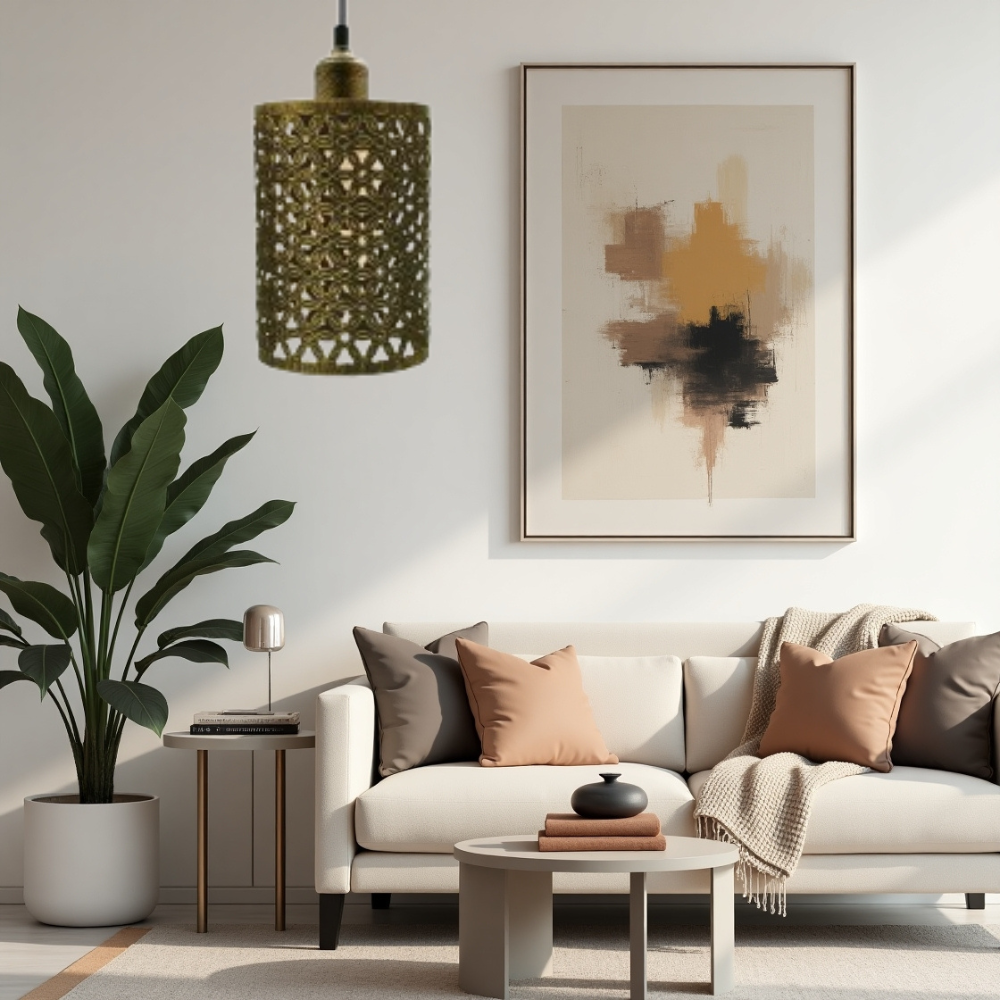 Modern Brushed Silver Pendant Light | Geometric Design ~5973