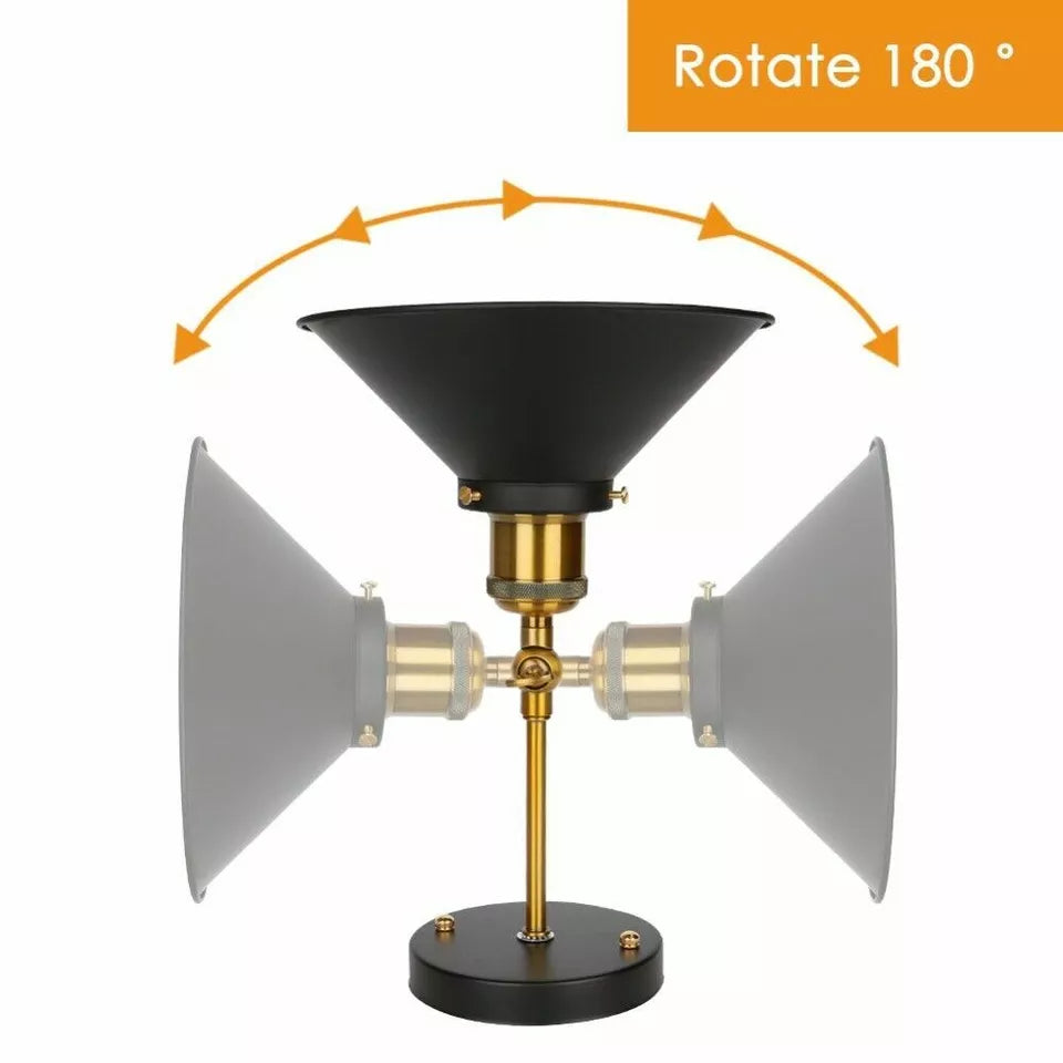 Dimmable Plug-in Industrial Wall Sconce with Vintage Black Metal Shade