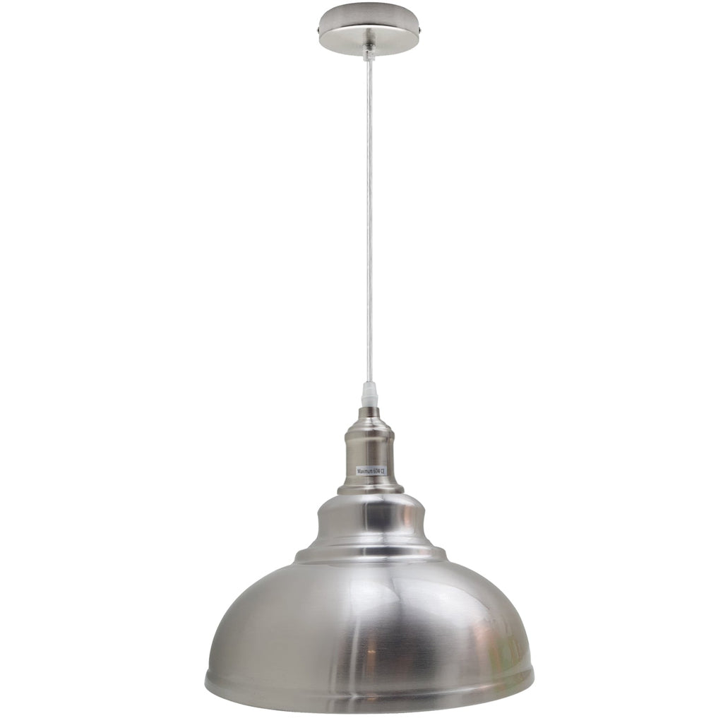 Modern Industrial Metal Pendant Light Fixture, Adjustable Height, E27 Satin Nickel