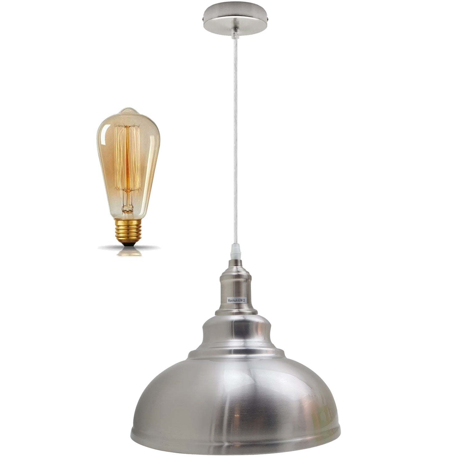 Modern Industrial Metal Pendant Light Fixture, Adjustable Height, E27 Satin Nickel