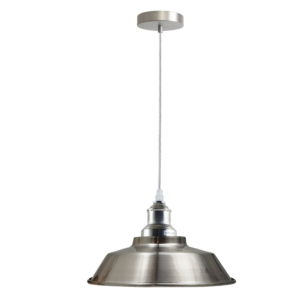 Modern Industrial Metal Pendant Light Fixture, Adjustable Height, E27 Satin Nickel