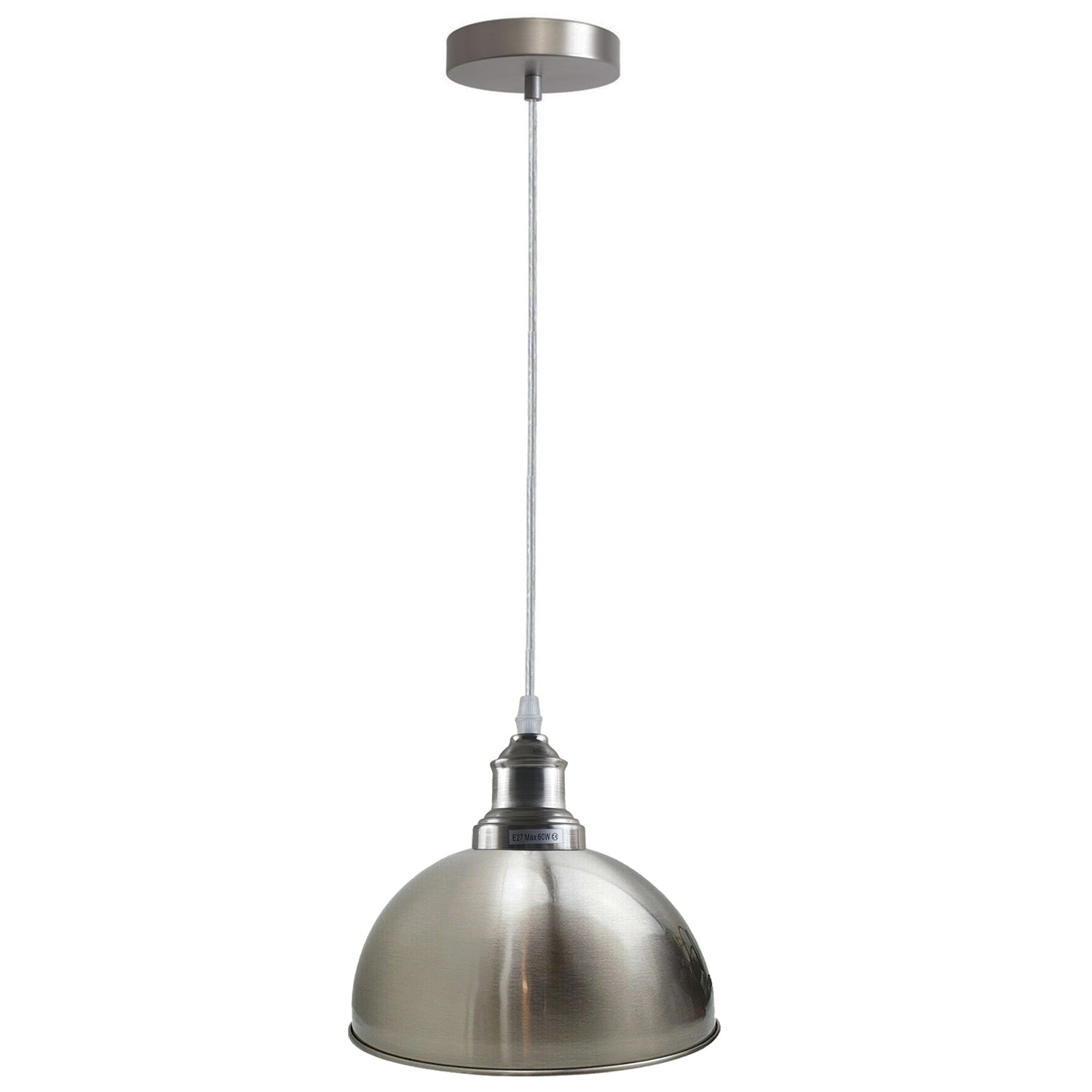 Modern Industrial Metal Pendant Light Fixture, Adjustable Height, E27 Satin Nickel